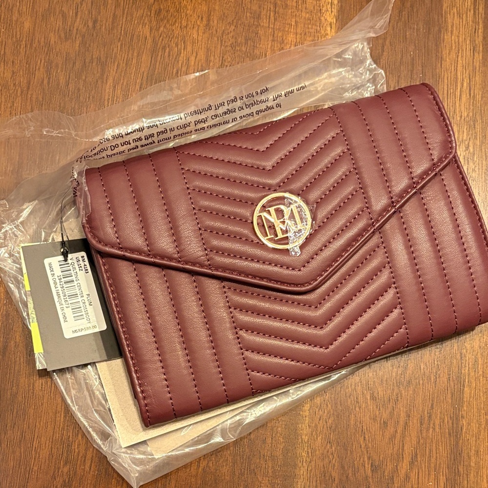 Badgley Mischka Plum Quilted Clutch/Crossbody